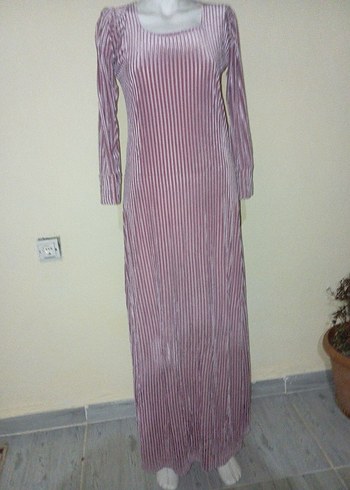 Uzun Kollu Pilili Mor Bohem Elbise - Görsel 7