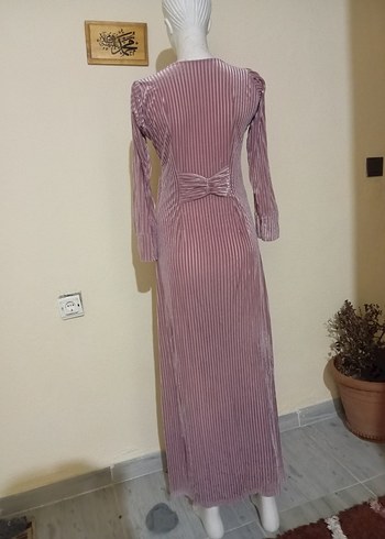 Uzun Kollu Pilili Mor Bohem Elbise - Görsel 6