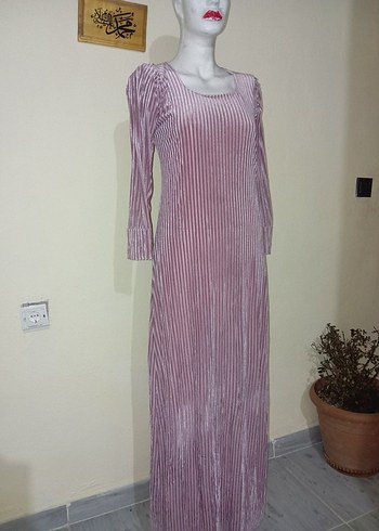 Uzun Kollu Pilili Mor Bohem Elbise - Görsel 3