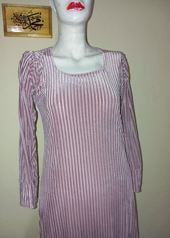 Uzun Kollu Pilili Mor Bohem Elbise - Görsel 5