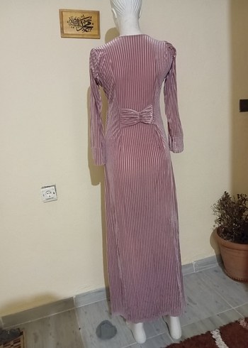 Uzun Kollu Pilili Mor Bohem Elbise - Görsel 2