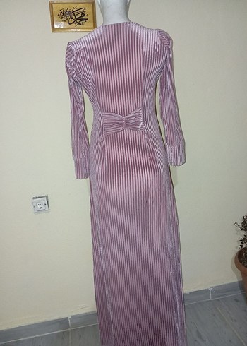 Uzun Kollu Pilili Mor Bohem Elbise - Görsel 4