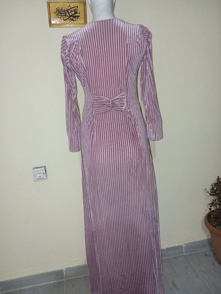 Uzun Kollu Pilili Mor Bohem Elbise - Görsel 4