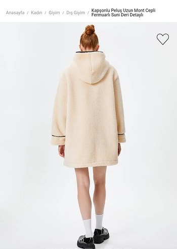 Kapşonlu Peluş Uzun Mont Cepli - Görsel 2
