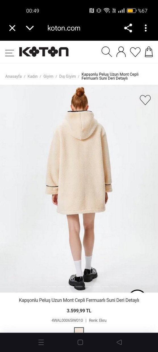 Kapşonlu Peluş Uzun Mont Cepli - Görsel 2