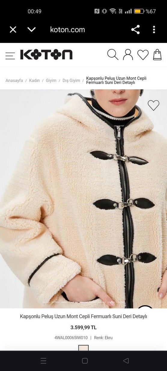 Kapşonlu Peluş Uzun Mont Cepli - Görsel 3