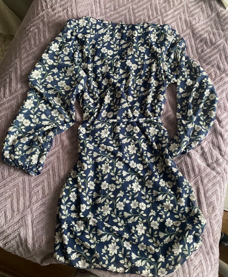 Trendyolmilla Lacivert Çiçekli Uzun Kollu Elbise - Görsel 2