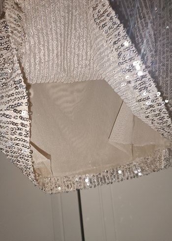 Zara Parlak Payetli Kadın Askısız Bluz