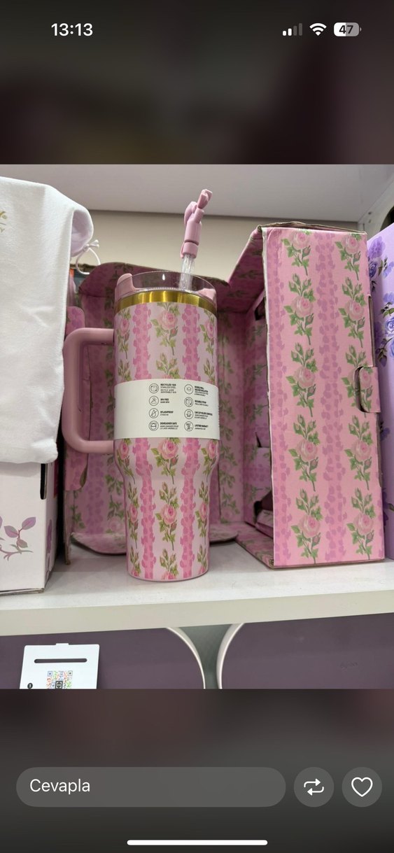 Stanley Çiçek Desenli Beyaz Termos Kupa - Görsel 3