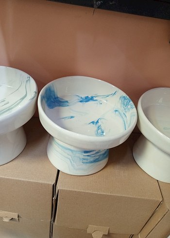 Mavi Mermer Desenli Kedi Mama Kabı - Görsel 2