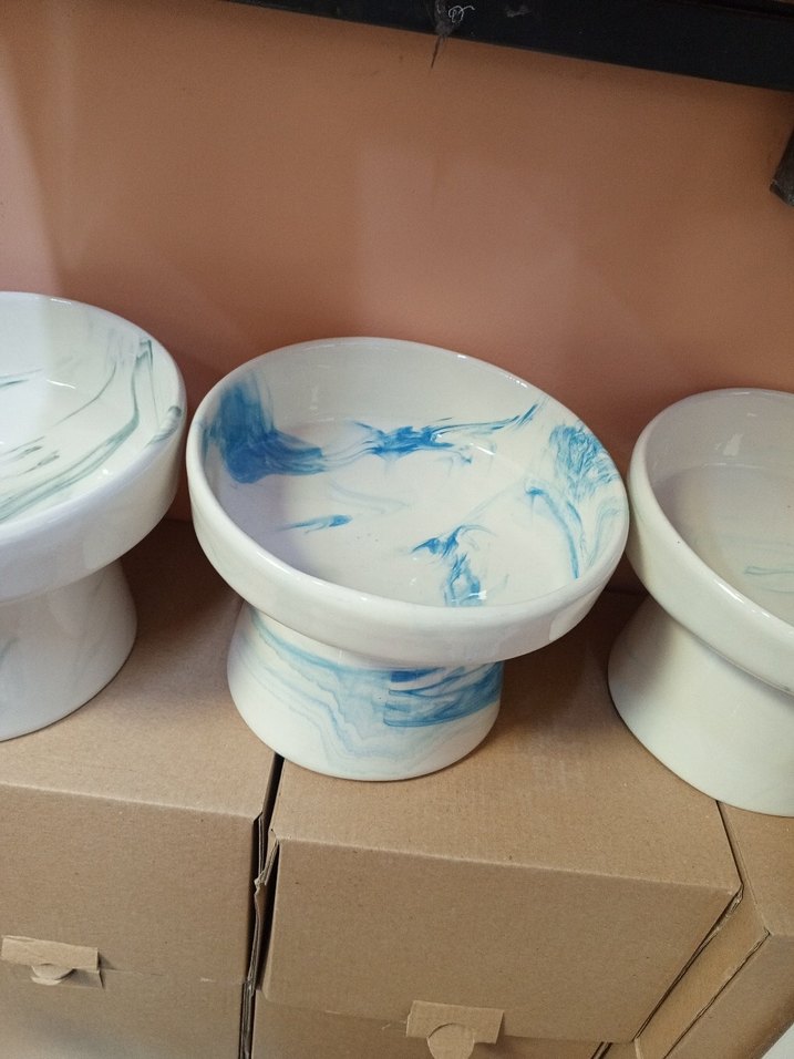 Mavi Mermer Desenli Kedi Mama Kabı - Görsel 2