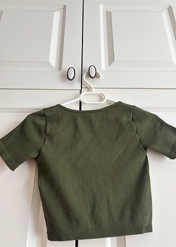 m Beden Kadın Haki Kısa Kesim Fitilli Crop Top