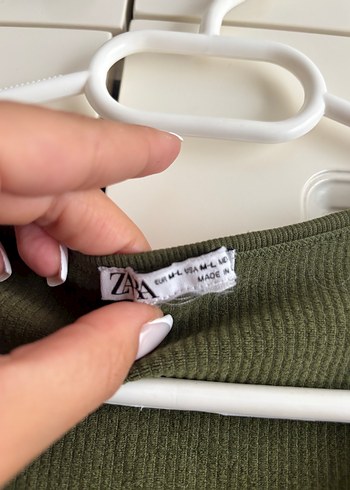 Zara Kadın Haki Kısa Kesim Fitilli Crop Top