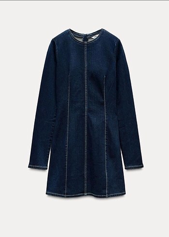 Zara Lacivert Midi Denim Elbise