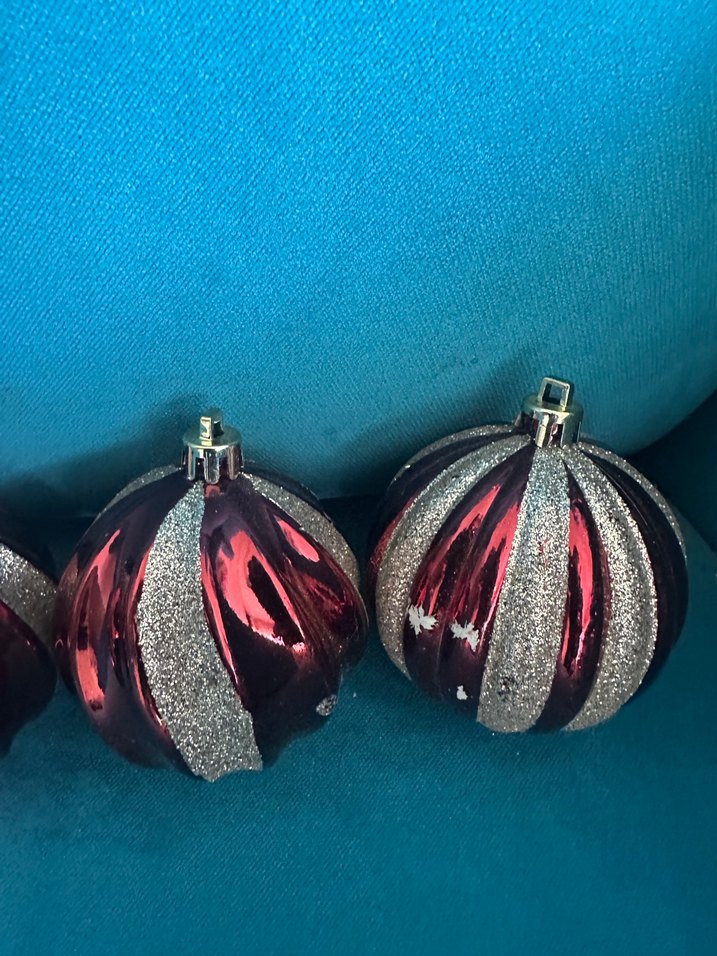 Kırmızı Simli Yılbaşı Süs Topları - Görsel 2