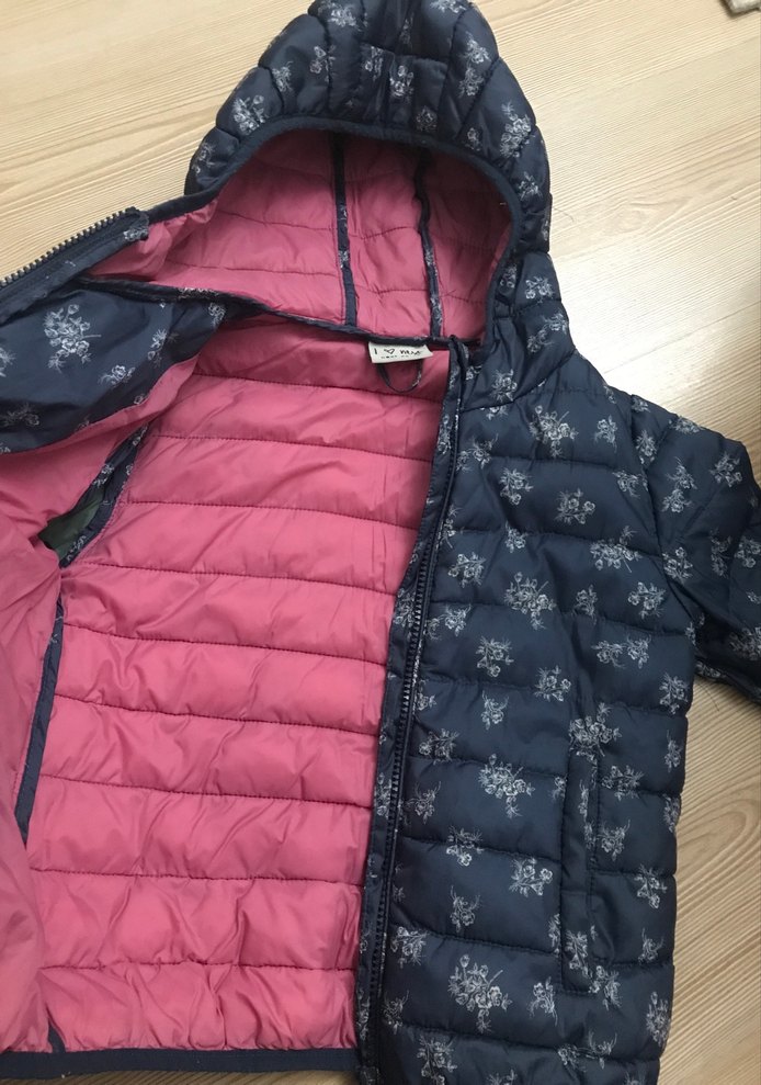 Kız Çocuk Lacivert Baskılı Kapüşonlu Mont - Görsel 3