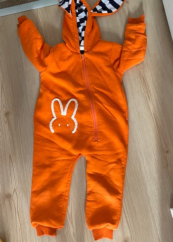 Turuncu Kapüşonlu Bebek Tulum mont - Görsel 2