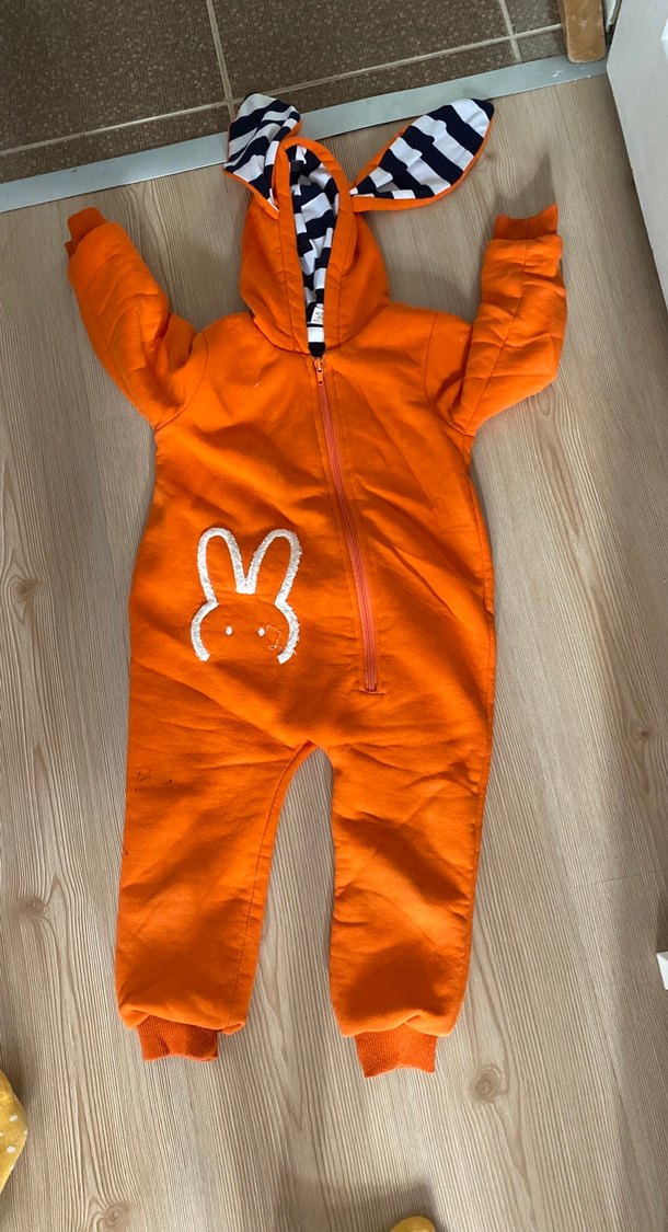 Turuncu Kapüşonlu Bebek Tulum mont - Görsel 2