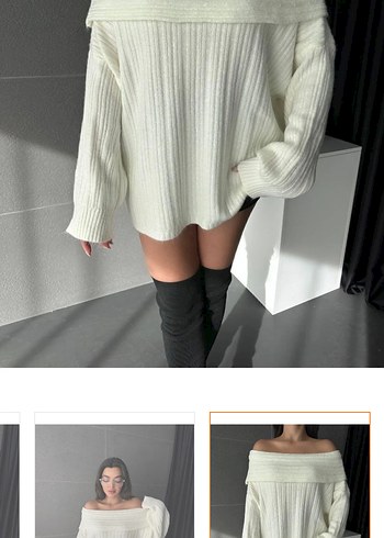 Beyaz Oversize Triko Mini Kazak - Görsel 3