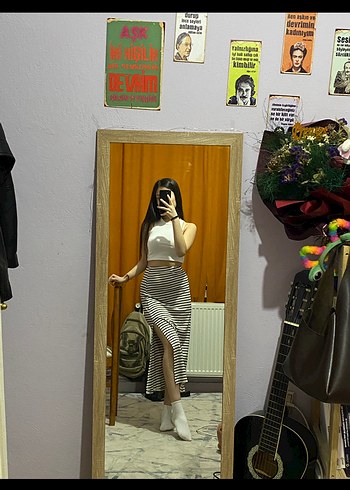 Beyaz Zebra Desenli uzun yırtmaçlı etek - Görsel 3