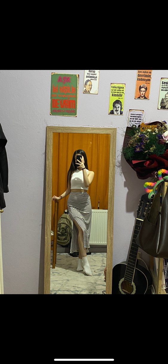 Beyaz Zebra Desenli uzun yırtmaçlı etek - Görsel 3