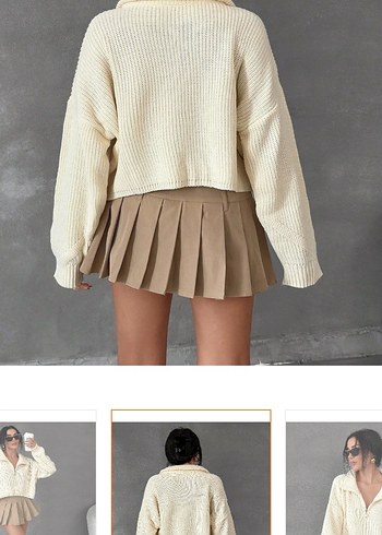 Bej Örgü Mini Kadın Kazak - Görsel 5