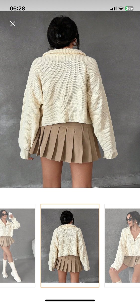 Bej Örgü Mini Kadın Kazak - Görsel 5