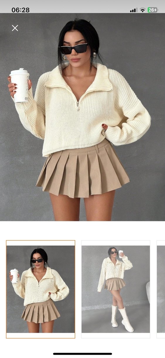 Bej Örgü Mini Kadın Kazak - Görsel 2