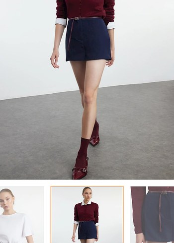 Kemer Detaylı Koyu Renk Mini Denim Etek - Görsel 5