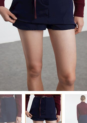 Kemer Detaylı Koyu Renk Mini Denim Etek - Görsel 3