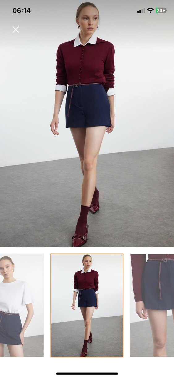 Kemer Detaylı Koyu Renk Mini Denim Etek - Görsel 5