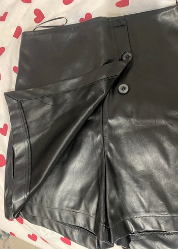 Düğmeli Siyah Deri Midi Mini Etek - Görsel 2