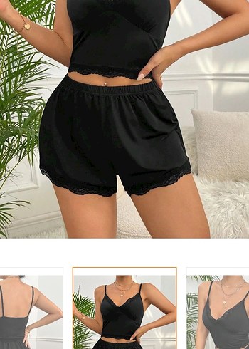 Siyah Bantlı Mini Kadın Pijama Takımı - Görsel 3