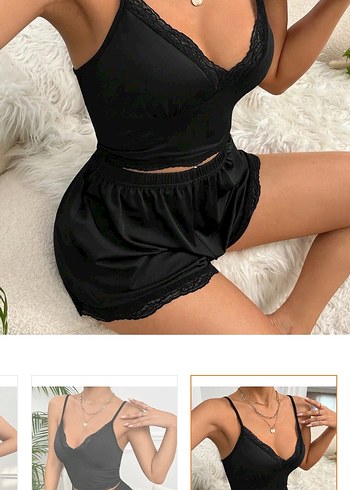 Siyah Bantlı Mini Kadın Pijama Takımı - Görsel 2