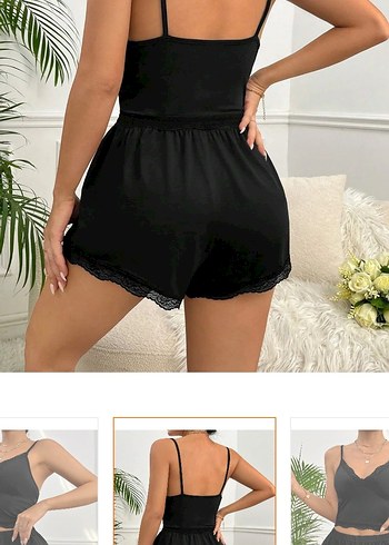 Siyah Bantlı Mini Kadın Pijama Takımı - Görsel 4