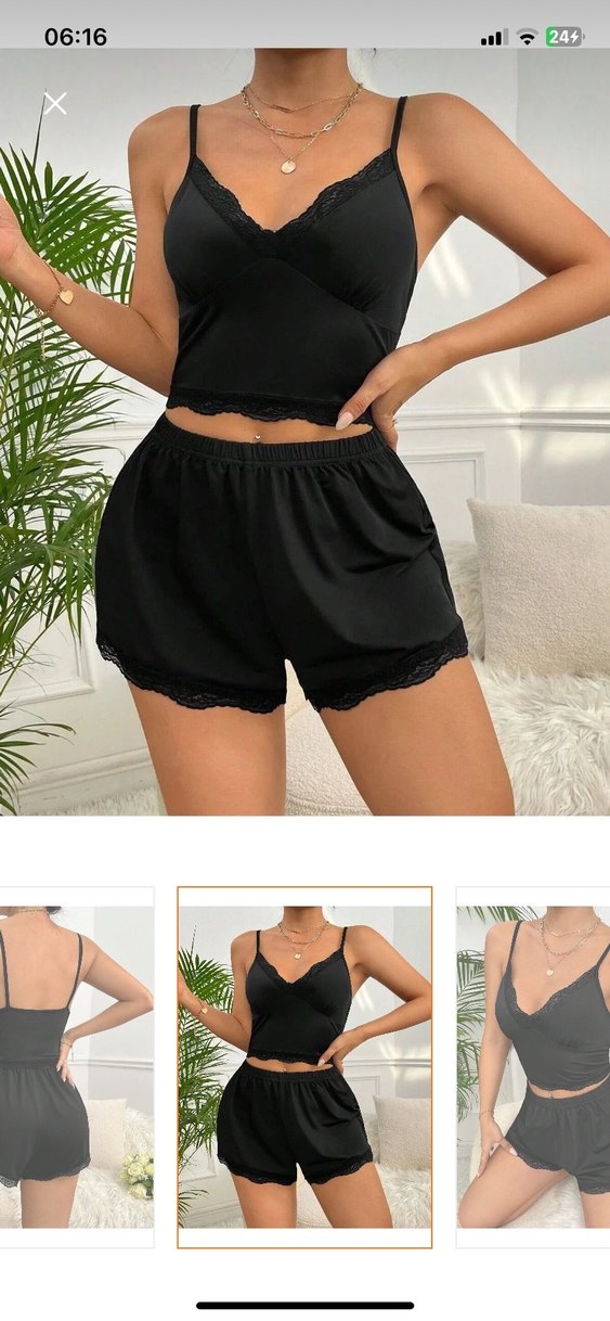 Siyah Bantlı Mini Kadın Pijama Takımı - Görsel 3