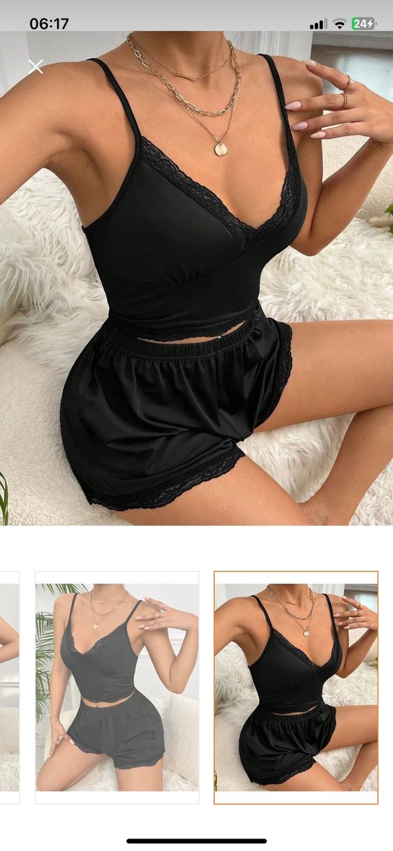 Siyah Bantlı Mini Kadın Pijama Takımı - Görsel 2