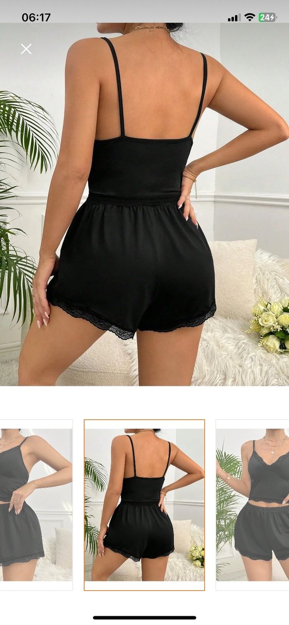 Siyah Bantlı Mini Kadın Pijama Takımı - Görsel 4