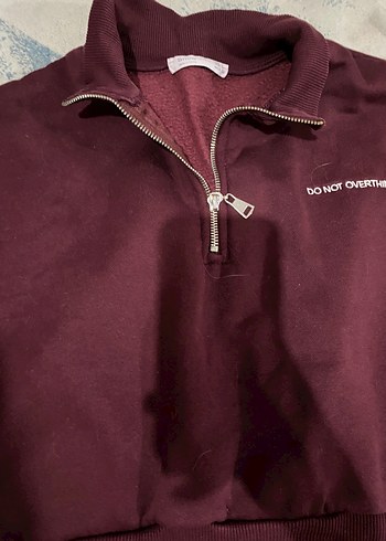 Diğer Bordo Yarım Fermuarlı Yüksek Yaka Sweatshirt