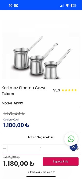 Korkmaz cezve seti