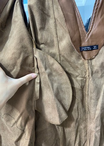 Düğmeli Kahverengi Deri Midi elbise - Görsel 3