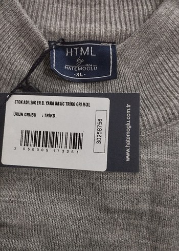 xl Beden gri Renk Hatemoğlu XL ve L Beden Dokulu Erkek Triko Giyim Sıfır ,Orijinal