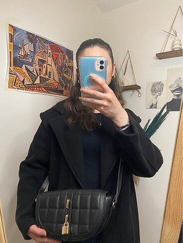 Beden siyah Renk Siyah Kilit Model Askılı Çanta