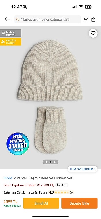 H&M kaşmir bere ve eldiven set - Görsel 2