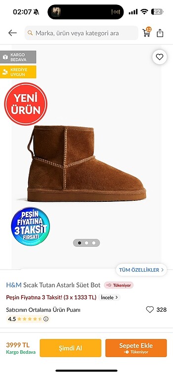 36 Beden H&m suni astarlı bot