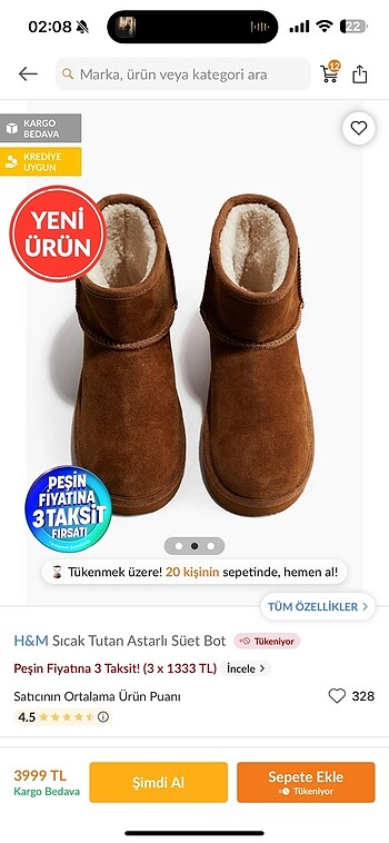 H&M H&m suni astarlı bot