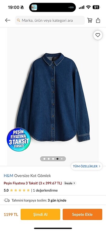 H&M oversize kot gömlek