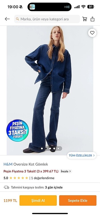 H&M H&M oversize kot gömlek