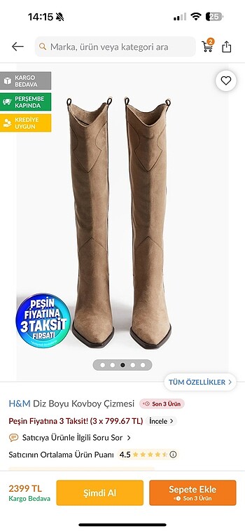 38 Beden camel Renk H&M Kovboy botu