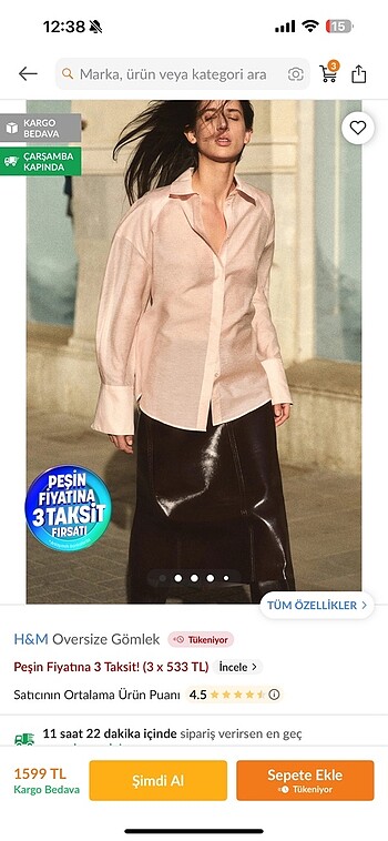 H&M oversize gömlek